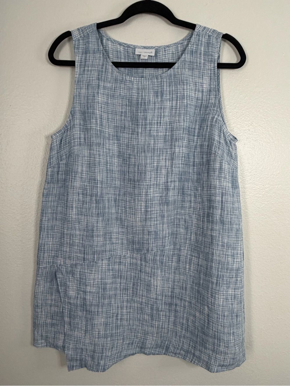 J.Jill Pure Jill Tunic Linen Faux Wrap Blue Agate/White Sleeveless Size Small